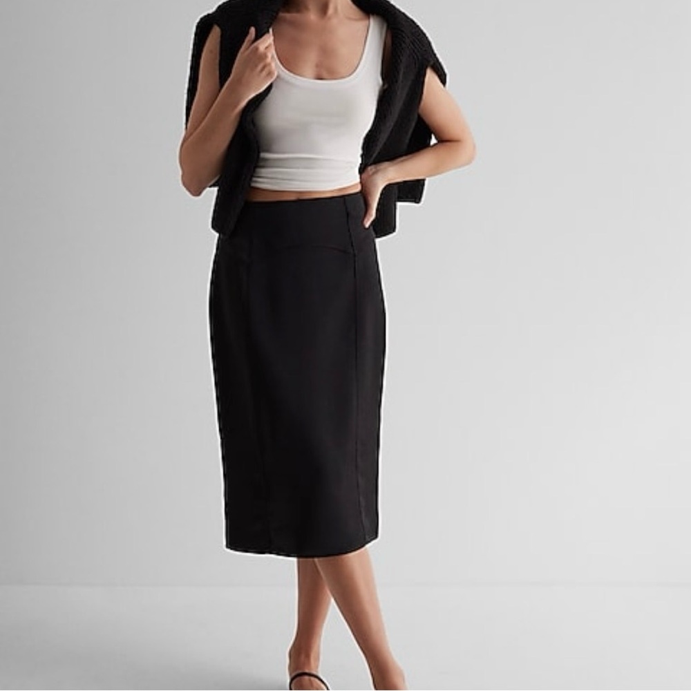 Express High Waisted Black Pencil Skirt Fitted and Mid Length Cut